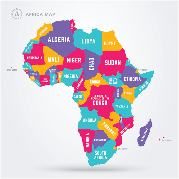 Africa has 54 countries, eight territories, and two independent states. The largest country by area is Algeria, and the largest country by population is Nigeria.