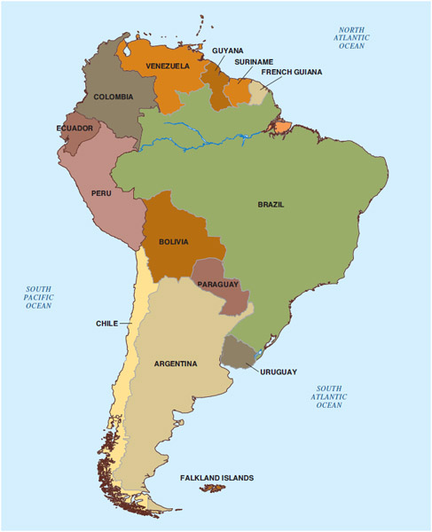 Map of South America.