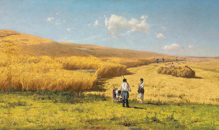 The fertile plenty of the Ukrainian landscape is depicted here in this 1880 oil painting by Vladimir Orlovsky, entitled Harvest in the Ukraine.