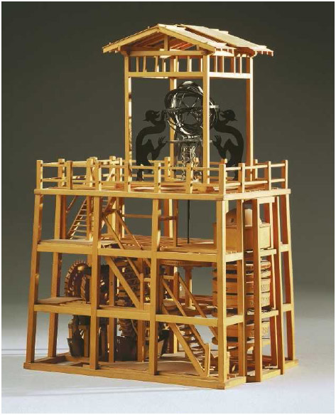 Pictured is a scale model of a Chinese astronomical clock. The Chinese were the first to create a clock.