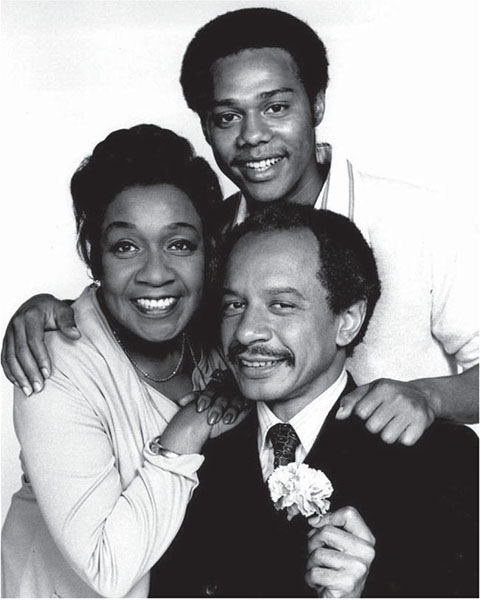 The 1970s introduced racial diversity in the portrayal of TV families. Cast of The Jeffersons c1975: Mike Evans, Sherman Hemsley, and Isabel Sanford, CBS Television, via Wikimedia.
