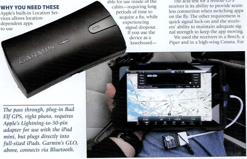 GPS for iPad: Garmin GLO a good fix: cockpit apps need CPS position. Garmin's  GLO offers impressive lock-on while a new bad Elf brings flight data  logging - Document - Gale Academic
