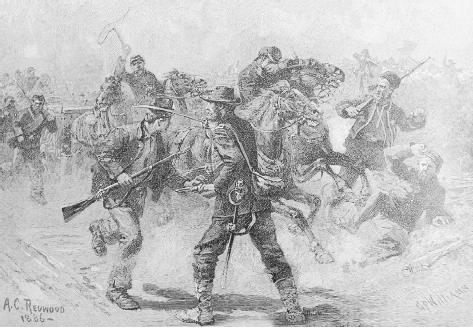 Stampede of the Eleventh Corps on the Plank Road. Illustration by A. C. Redwood for The Chancellorsville Campaign by Darius N. Cough in Battles and Leaders of the Civil War, 18871888. Chancellorsville, Virginia, is the site of the battle in Cra