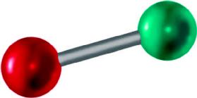 Zinc oxide. Red atoms are oxygen and turquoise atoms are zinc. Gray sticks indicate double bonds.