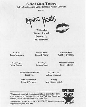 A playbill for the Second Stage Theatre production of Spike Heels.