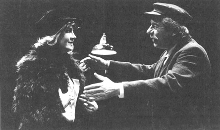 Natasha Richardson as Anna Christopherson and John Woodvine as Chris Christopherson in a scene from a theatrical production of Anna Christie.