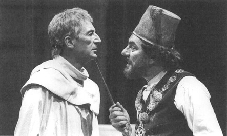 John Carlisle as Machiavel andAlun Armstrong as Barabas in a scene from Christopher Marlowes play The Jew of Malta