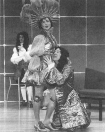 A scene from the 1996 theatrical production of The Misanthrope, featuring Elizabeth McGovern as Jennifer and Richard OCallaghan as Alexander