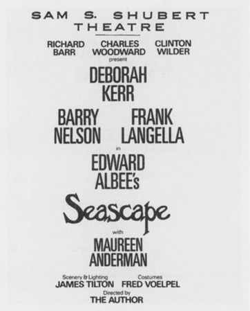 Playbill cast list from the theatrical production of Edward Albees Seascape, performed at the Sam S. Shubert Theatre in New York City