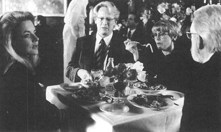 Stockard Channing as Ouisa Kittredge and Donald Sutherland (far right) as Flan Kittredge in a scene from the 1993 film adaptation of Six Degrees of Separation