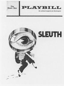 A 1971 playbill cover from the theatrical production of Sleuth at the Music Box in New York City