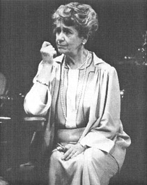 Peggy Ashcroft, as Fanny Farrelly, in a scene from the 1980 theatrical production of Watch on the Rhine, performed at the National Theatre in London