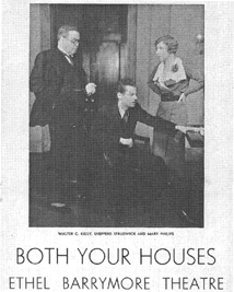 Playbill cover from the 1933 theatrical production of Both Your Houses, directed by Worthington Miner