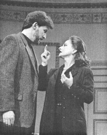 Patti LuPone, as Maria Callas, and David Maxwell Anderson, as Tony, in a scene from the 1997 production of Master Class, performed at Queens Theatre in London