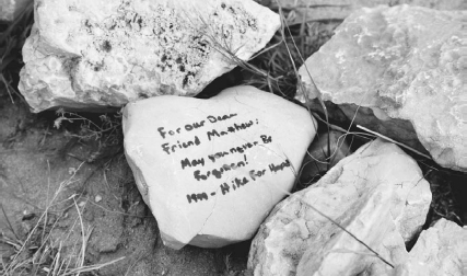 Memorial message for Matthew Shepard written on a rock at the site of his attack  Adam MastoonCorbis