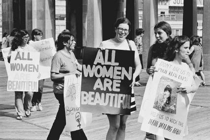 Womens Liberation Movement demonstrators protest against the Miss America Pageant in Atlantic City, 1969