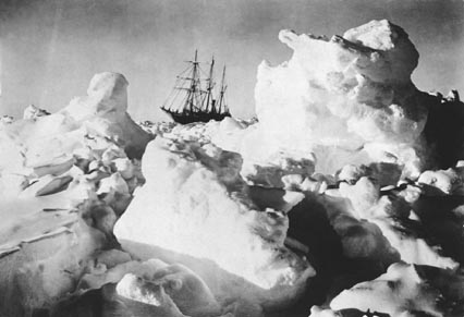 Ship trapped in ice