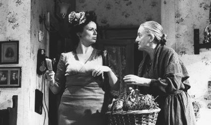 Julie Waters and Matyelok Gibbs in a 1991 theatrical production of The Rose Tattoo