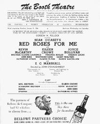 Playbill cast list from the 1956 stage production of Red Roses for Me, performed at The Boothe Theatre