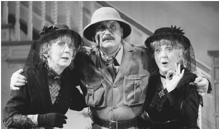 Thelma Barlow, Rupert Vansittart, and Marcia Warren in the 2003 stage production of Arsenic and Old Lace performed at the Strand Theatre in London