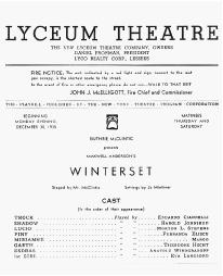 Playbill cast list from Winterset performed at the Lyceum Theatre in 1935