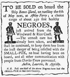 Advertisement for a slave auction, 1780. THE LIBRARY OF CONGRESS