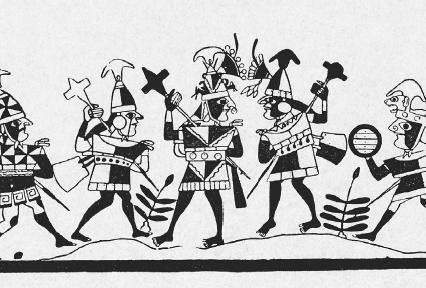 Depiction of Inca warriors armed with clubs and spears.  Bettmann/Corbis.