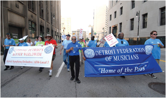 Members from various musicians' unions march in the 2013 Labor Day Parade in Detroit, Michigan. The U.S. labor movement began in the late nineteenth century.