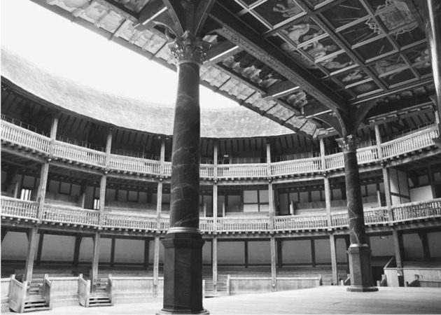 The interior of the rebuilt Globe Theatre (now called Shakespeares Globe) in London. This photograph was taken in August 2007.