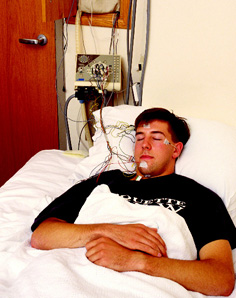 A patient in a sleeping lab participates in a circadian rhythm experiment