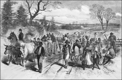 Freed African Americans crossing Union Line after the Emancipation Proclamation.