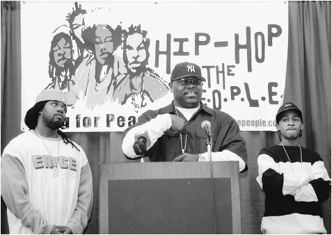Artists (such as hip hop artists jace, Buckshot, and Freddie Foxxx, shown here) and other activists use demographics to identify specific areas and populations where advertising and money will be most effective. APWIDE WORLD PHOTOS. REPRODUCED