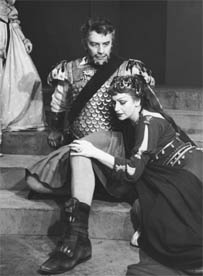 Michael Redgrave and Peggy Ashcroft star in a 1953 Stratford-On-Avon theatre production of Anthony and Cleopatra