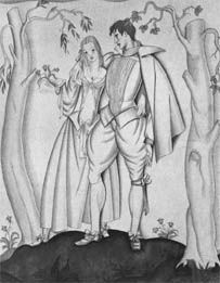 Illustration of Audrey and the Clown Touchstone, Act V, scene iii