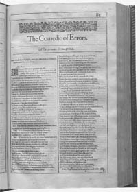 Title page of The Comedy of Errors from the First Folio, 1623