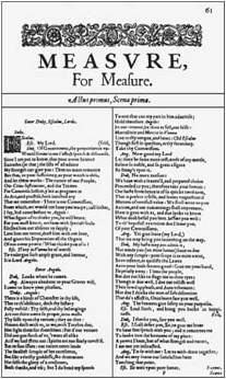 Title page of Measure for Measure from the First Folio (1623)
