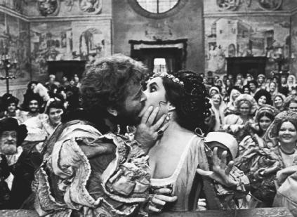 Richard Burton as Petruchio and Elizabeth Taylor as Katharina from the 1967 film The Taming of the Shrew