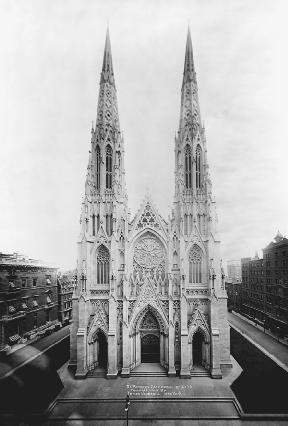 St. Patrick's Cathedral, New York City. Archbishop John Hughes (1797–1864) initiated the building of St. Patrick's in 1858 to replace the original cathedral. Photograph by Irving Underhill. Reproduced by permission of © Corbis.