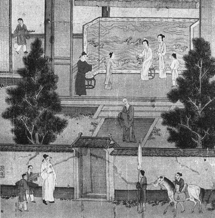 Illumination of a scene from the play Western Chamber, Yuan dynasty, 1279-1368