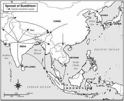 Buddhism spread in many directions after its founding in India, going north, south, and east to other parts of Asia before eventually reaching the West.