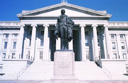 Statue of Alexander Hamilton in Front of the Treasury Department