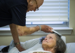 Bob Stiegler Brushes the Hair of His Wife, Norma, Who Has Alzheimer's